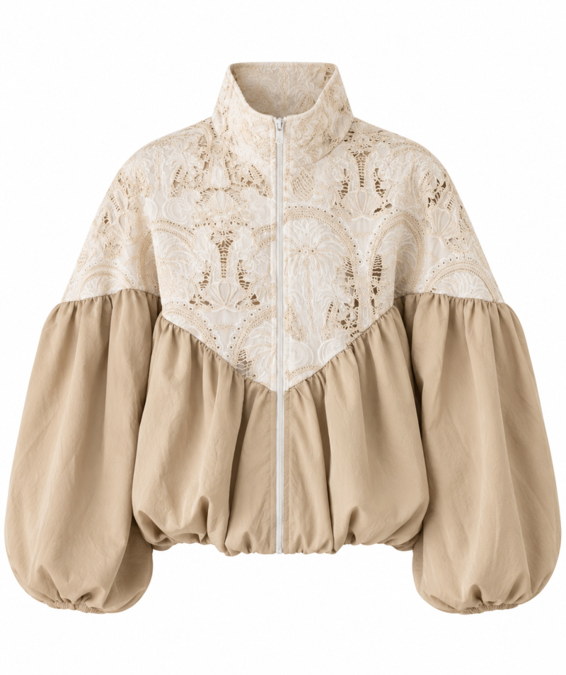 Embroidered Balloon Sleeve Bomber Jacket