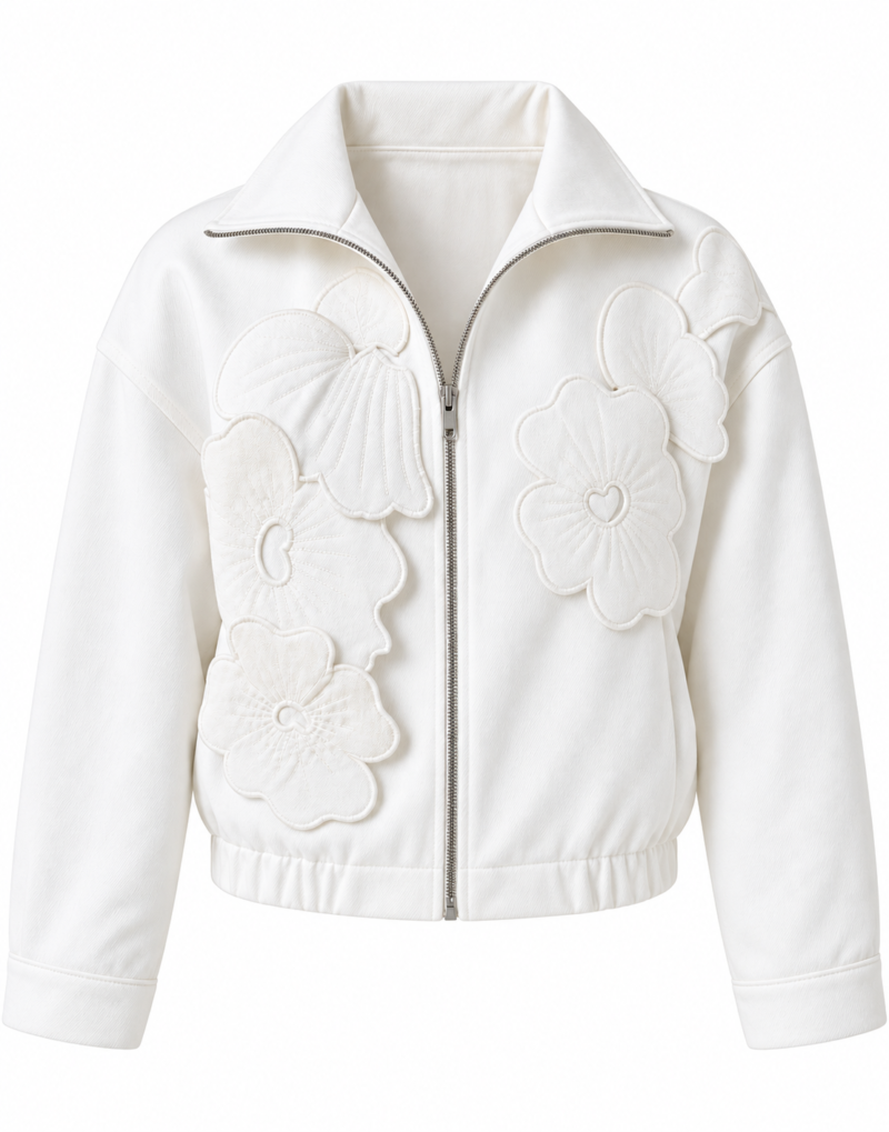 Cream-colored three-dimensional design jacket