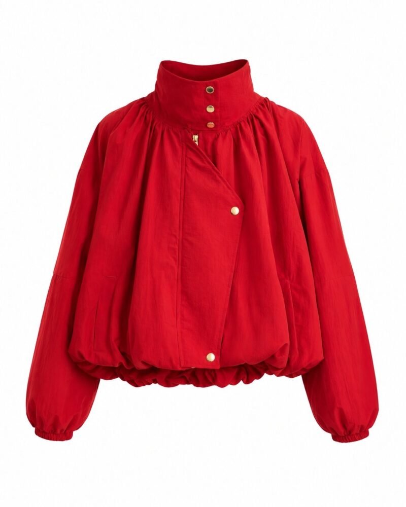 Stand-Collar Balloon Jacket with Gold Buttons