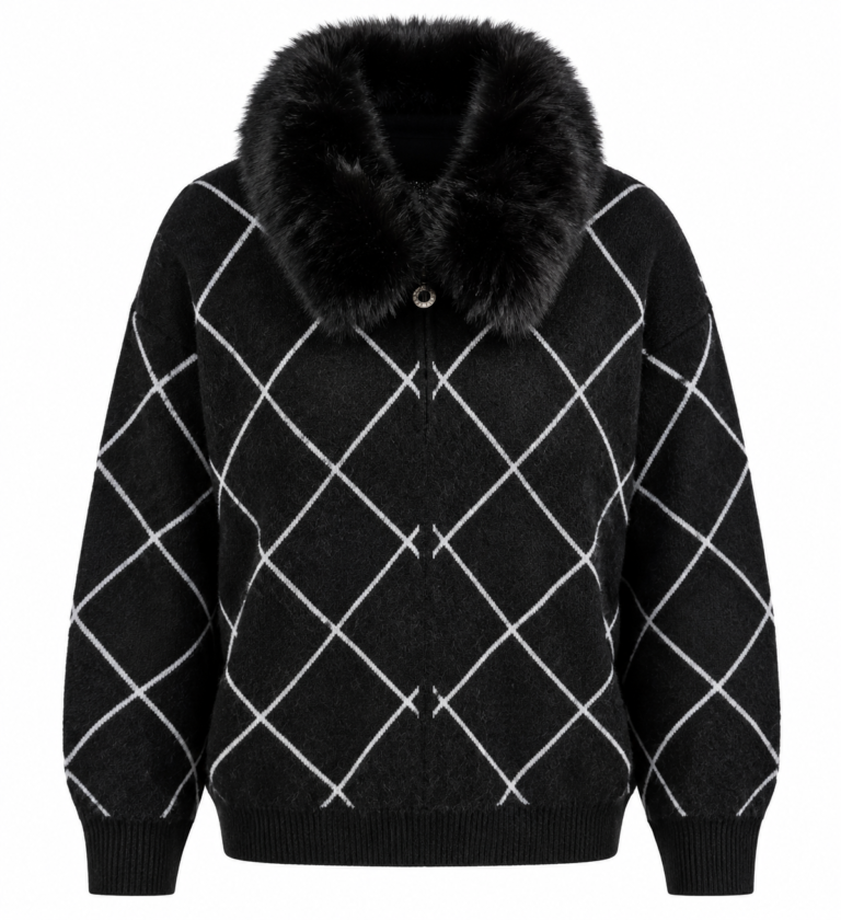 Fur-Collar Zip-Up Cardigan