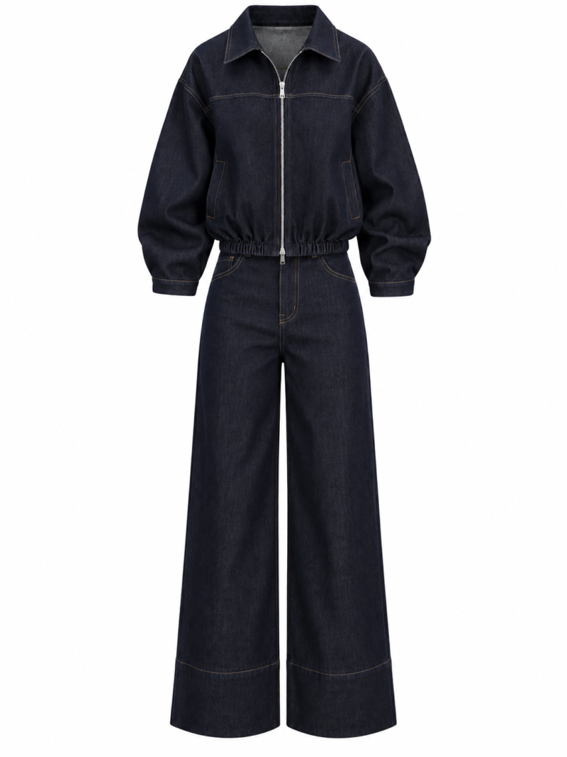 Denim Bomber Jacket and Trousers Set