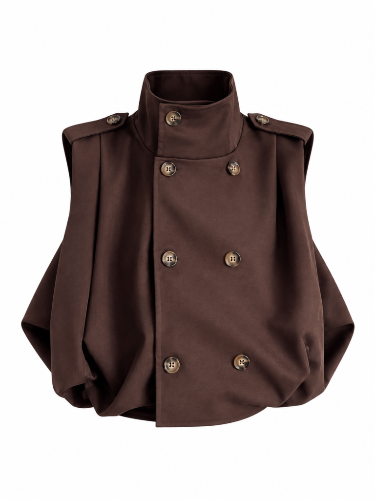 Oversize Vest with Epaulet Detail - Brown