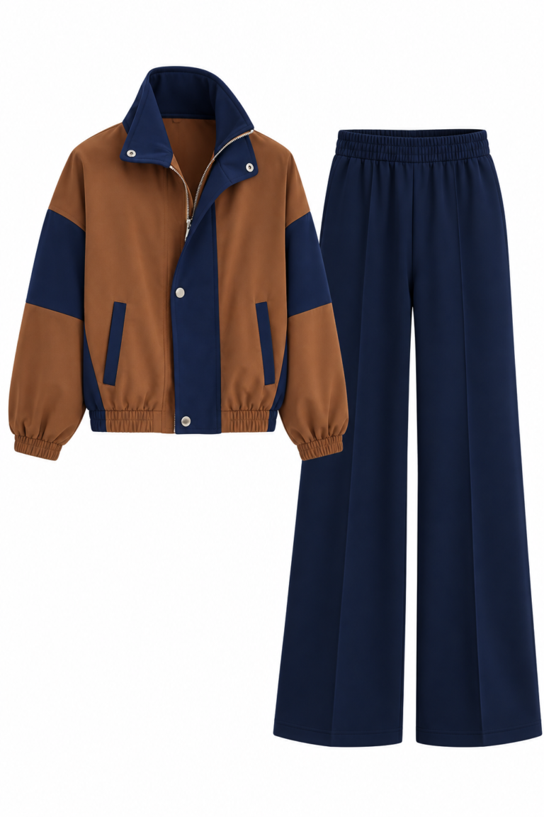 Coffee Blue Gradient Lined Jacket and Trousers Set
