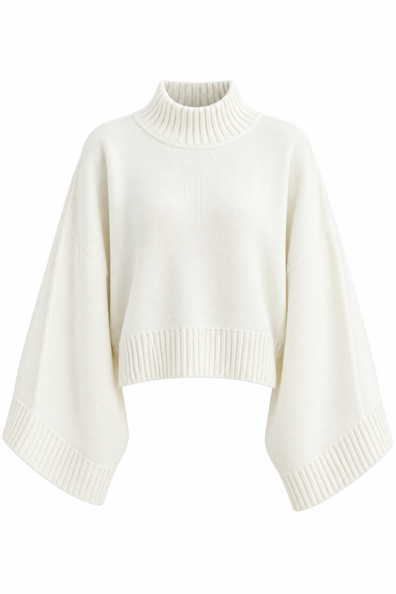 Ribbed Batwing-Sleeve Sweater