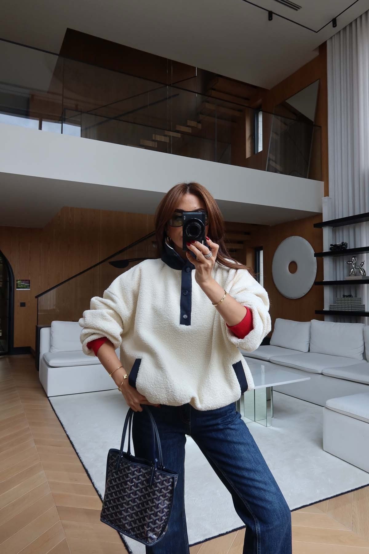 Fleece Sweatshirt with Elasticized Waist and Buttoned Neck - Image 3