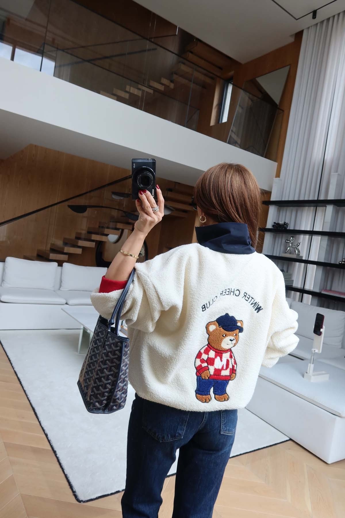 Fleece Sweatshirt with Elasticized Waist and Buttoned Neck - Image 5