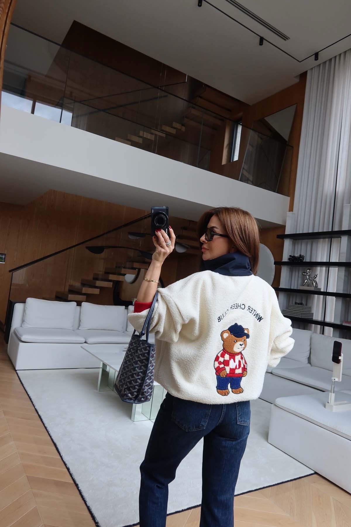Fleece Sweatshirt with Elasticized Waist and Buttoned Neck - Image 4